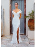 Ivory Lace V Back Slit Wedding Dress